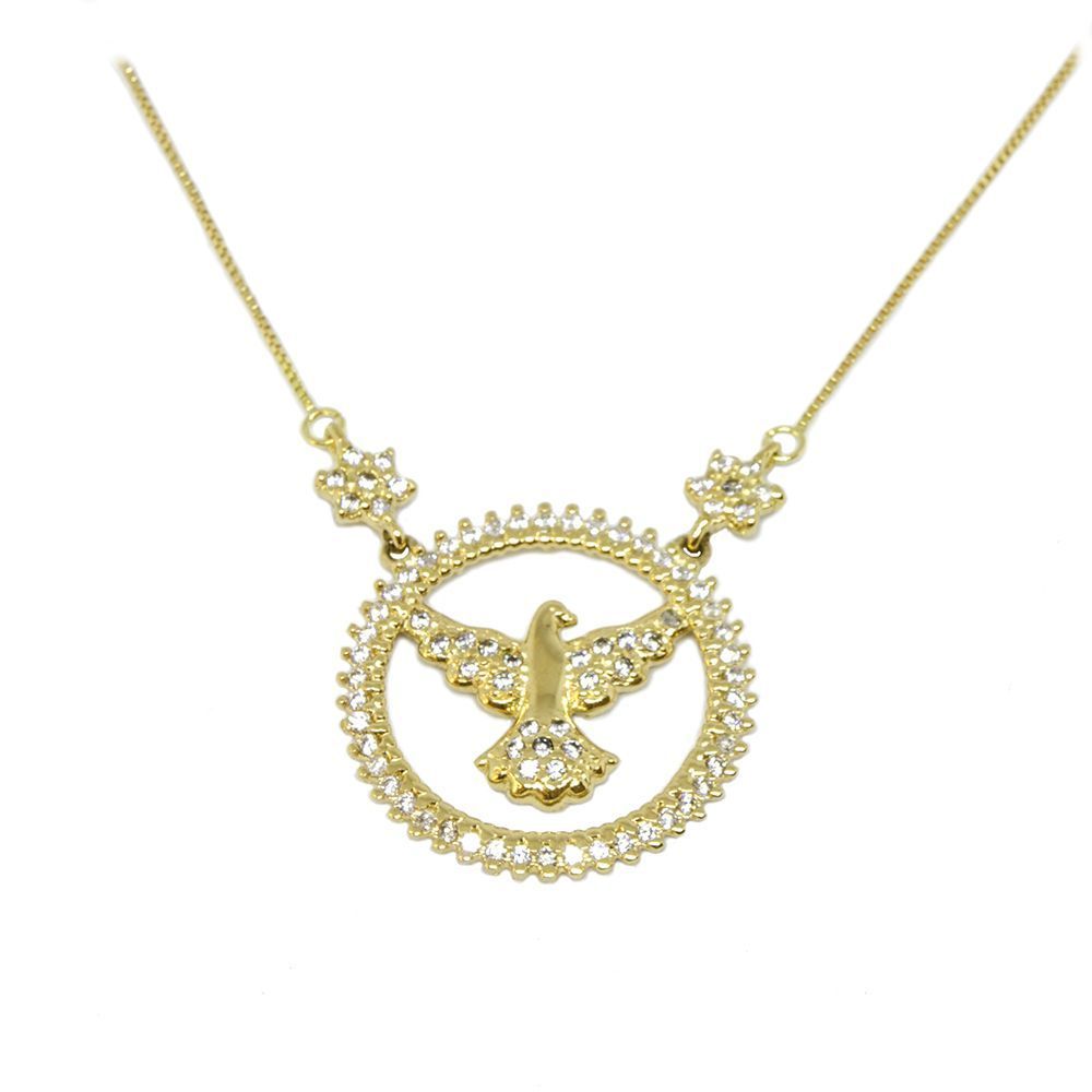 Colar Divino Espir�to Santo com Zirc�nia em Ouro 18 Kilates - 25046
